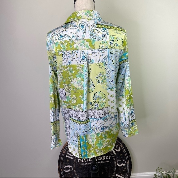 Joie Green floral print silk look button down long sleeve blouse size S - Picture 3 of 11